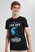 Load image into Gallery viewer, Redtag-Black-Greece-T-Shirt-Graphic-T-Shirts-Senior-Boys-9 to 14 Years