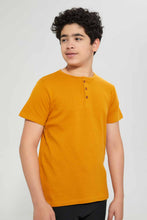 تنزيل الصورة على معرض الصور، Redtag-Yellow-Jacquard-Henley-T-Shirt-Henley-T-Shirts-Senior-Boys-9 to 14 Years