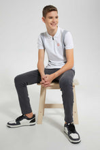 تنزيل الصورة على معرض الصور، Redtag-White-/Grey-Melange-Color-Block-Zip-Placket-Polo-Polo-Shirts-Senior-Boys-9 to 14 Years