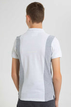 تنزيل الصورة على معرض الصور، Redtag-White-/Grey-Melange-Color-Block-Zip-Placket-Polo-Polo-Shirts-Senior-Boys-9 to 14 Years