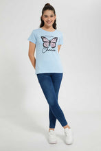تنزيل الصورة على معرض الصور، Redtag-Lt-Blue-Basic-T-Shirt-Graphic-T-Shirts-Senior-Girls-9 to 14 Years