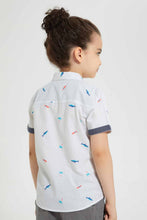 Load image into Gallery viewer, Redtag-Blue-Dino-Aop-Short-Sleeve-Shirt-Casual-Shirts-Boys-2 to 8 Years