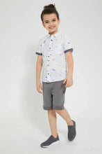 Load image into Gallery viewer, Redtag-Blue-Dino-Aop-Short-Sleeve-Shirt-Casual-Shirts-Boys-2 to 8 Years