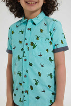 Load image into Gallery viewer, Redtag-Light-Blue-Dino-Aop-Short-Sleeve-Shirt-Casual-Shirts-Boys-2 to 8 Years