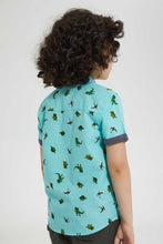 Load image into Gallery viewer, Redtag-Light-Blue-Dino-Aop-Short-Sleeve-Shirt-Casual-Shirts-Boys-2 to 8 Years