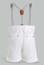 Load image into Gallery viewer, Redtag-White-Linen-Suspender-Trouser-Short-Chino-Shorts-Infant-Boys-3 to 24 Months