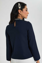 Load image into Gallery viewer, Redtag-Navy-Embellished-Neck-Blouse-Blouses-Women's-