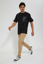 Load image into Gallery viewer, Redtag-Black-Oversize-T-Shirt-With-Pu-Pocket-Graphic-Prints-Men's-
