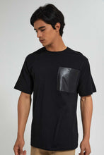 Load image into Gallery viewer, Redtag-Black-Oversize-T-Shirt-With-Pu-Pocket-Graphic-Prints-Men's-