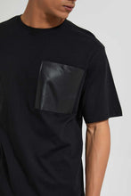 Load image into Gallery viewer, Redtag-Black-Oversize-T-Shirt-With-Pu-Pocket-Graphic-Prints-Men's-