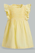 Load image into Gallery viewer, Redtag-Yellow-Smocking-Yoke-Flutter-Sleeves-Dress-Dresses-Infant-Girls-3 to 24 Months