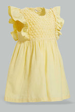 Load image into Gallery viewer, Redtag-Yellow-Smocking-Yoke-Flutter-Sleeves-Dress-Dresses-Infant-Girls-3 to 24 Months