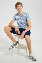 Load image into Gallery viewer, Redtag-Blue-Stripe-Keyshape-T-Shirt-Plain-T-Shirts-Senior-Boys-9 to 14 Years