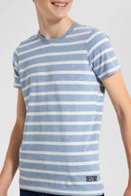 Load image into Gallery viewer, Redtag-Blue-Stripe-Keyshape-T-Shirt-Plain-T-Shirts-Senior-Boys-9 to 14 Years