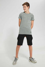 Load image into Gallery viewer, Redtag-Olive-Stripe-Keyshape-T-Shirt-Plain-T-Shirts-Senior-Boys-9 to 14 Years