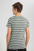 Load image into Gallery viewer, Redtag-Olive-Stripe-Keyshape-T-Shirt-Plain-T-Shirts-Senior-Boys-9 to 14 Years
