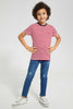 Redtag-2-Pk-Red-And-Yellow-Stripe-T-Shirt-Graphic-T-Shirts-Boys-2 to 8 Years