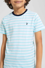 Load image into Gallery viewer, Redtag-2-Pk-Navy-And-Mint-Stripe-T-Shirt-Graphic-T-Shirts-Boys-2 to 8 Years