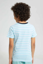 Load image into Gallery viewer, Redtag-2-Pk-Navy-And-Mint-Stripe-T-Shirt-Graphic-T-Shirts-Boys-2 to 8 Years