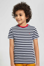 Load image into Gallery viewer, Redtag-2-Pk-Navy-And-Mint-Stripe-T-Shirt-Graphic-T-Shirts-Boys-2 to 8 Years