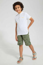 Load image into Gallery viewer, Redtag-White-Jacquard-Collar-Stand-Polo-Polo-Shirts-Boys-2 to 8 Years