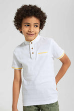 Load image into Gallery viewer, Redtag-White-Jacquard-Collar-Stand-Polo-Polo-Shirts-Boys-2 to 8 Years
