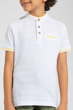 Load image into Gallery viewer, Redtag-White-Jacquard-Collar-Stand-Polo-Polo-Shirts-Boys-2 to 8 Years