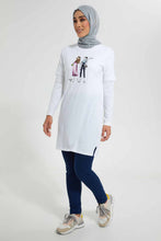 Load image into Gallery viewer, Redtag-White-Long-T-Shirt-With-Sequin-Graphic-Embellished-T-Shirts-Women's-