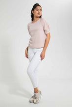 Load image into Gallery viewer, Redtag-Pink-Pleated-Sleeve-Top-With-Gold-Button-Details-On-Shoulder-Blouses-Women's-