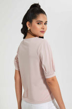 Load image into Gallery viewer, Redtag-Pink-Pleated-Sleeve-Top-With-Gold-Button-Details-On-Shoulder-Blouses-Women's-