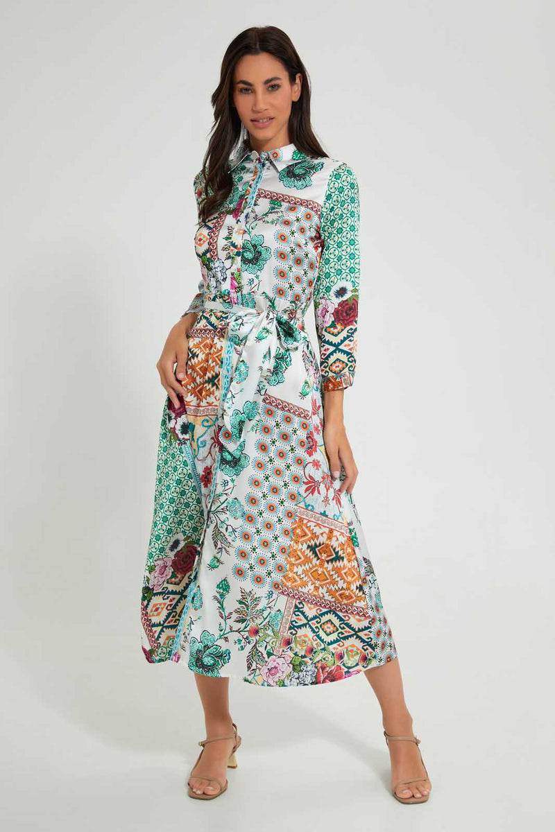 Redtag-Assorted-Printed-Green-Satin-Shirt-Dress-Dresses-Women's-