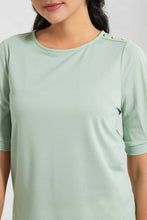 Load image into Gallery viewer, Redtag-Mint-Pleated-Sleeve-Top-With-Gold-Button-Details-On-Shoulder-Blouses-Women's-