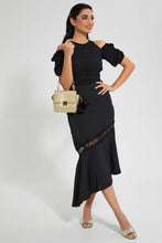 Load image into Gallery viewer, Redtag-Black-Ruffle-Hem-With-Side-Zipper-Skirts-Women's-
