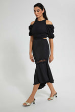 Load image into Gallery viewer, Redtag-Black-Ruffle-Hem-With-Side-Zipper-Skirts-Women's-