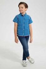Load image into Gallery viewer, Redtag-Blue-Check-Ss-Shirt-Casual-Shirts-Boys-2 to 8 Years