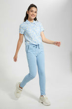 Load image into Gallery viewer, Redtag-Green-Floral-Front-Tie-Crop-Shirt-Cropped-Tops-Senior-Girls-9 to 14 Years