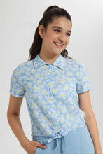 Load image into Gallery viewer, Redtag-Green-Floral-Front-Tie-Crop-Shirt-Cropped-Tops-Senior-Girls-9 to 14 Years