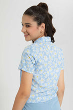 Load image into Gallery viewer, Redtag-Green-Floral-Front-Tie-Crop-Shirt-Cropped-Tops-Senior-Girls-9 to 14 Years