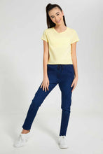 Load image into Gallery viewer, Redtag-Lt-Yellow/Lt-Blue-2Pcs-Pack-Crop-T-Shirt-Plain-T-Shirts-Senior-Girls-9 to 14 Years