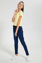 Load image into Gallery viewer, Redtag-Lt-Yellow/Lt-Blue-2Pcs-Pack-Crop-T-Shirt-Plain-T-Shirts-Senior-Girls-9 to 14 Years