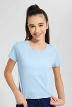 Load image into Gallery viewer, Redtag-Lt-Yellow/Lt-Blue-2Pcs-Pack-Crop-T-Shirt-Plain-T-Shirts-Senior-Girls-9 to 14 Years