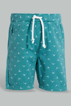 تنزيل الصورة على معرض الصور، Redtag-Navy-And-Teal-Printed-Trouser-Short-2Pack-Chino-Shorts-Infant-Boys-3 to 24 Months