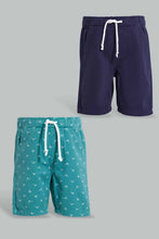 تنزيل الصورة على معرض الصور، Redtag-Navy-And-Teal-Printed-Trouser-Short-2Pack-Chino-Shorts-Infant-Boys-3 to 24 Months