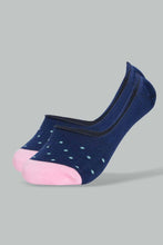 Load image into Gallery viewer, Redtag-Navy/Pink-Polka-Stripe-Printed-Invisible-Socks-(5-Packs)-Invisible-Socks-Women's-