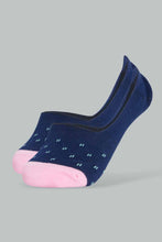 Load image into Gallery viewer, Redtag-Navy/Pink-Polka-Stripe-Printed-Invisible-Socks-(5-Packs)-Invisible-Socks-Women's-