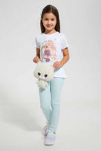 Load image into Gallery viewer, Redtag-Sky-Blue-Girls-Printed-Glitter-Jegging-Jeggings-Girls-2 to 8 Years