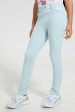Load image into Gallery viewer, Redtag-Sky-Blue-Girls-Printed-Glitter-Jegging-Jeggings-Girls-2 to 8 Years