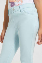 Load image into Gallery viewer, Redtag-Sky-Blue-Girls-Printed-Glitter-Jegging-Jeggings-Girls-2 to 8 Years