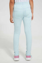 Load image into Gallery viewer, Redtag-Sky-Blue-Girls-Printed-Glitter-Jegging-Jeggings-Girls-2 to 8 Years