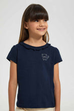 Load image into Gallery viewer, Navy T-Shirt With Ruffles At Neck